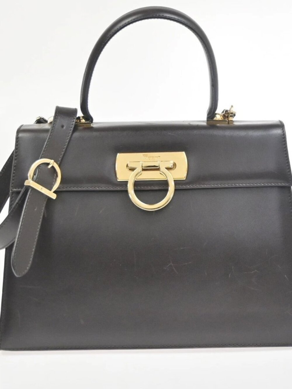 SALVATORE FERRAGAMO Gancini 2Way Shoulder Hand Bag Leather BN Italy GHW 83RL933